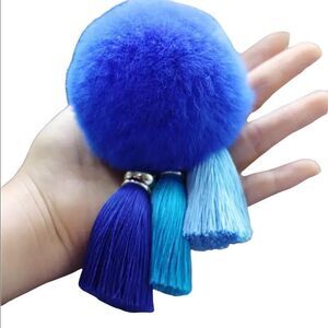POMPOM BAG CHARM AND KEY RING WITH 3 TASSELS